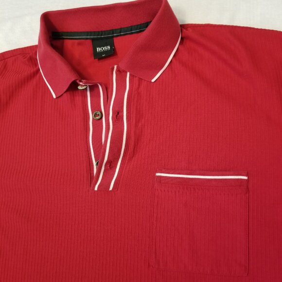 Vintage Boss Hugo Boss Golf Red Polo T-shirt Cotton Large Men Shirt White Accent - Picture 2 of 11